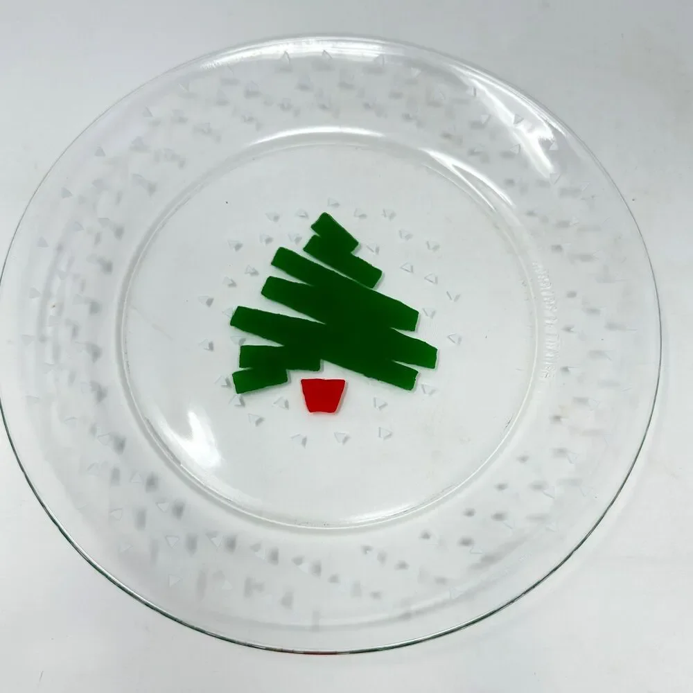 Vtg Luminarc 1988 Christmas Tree Confetti 8” Dessert Plates Arcoroc France